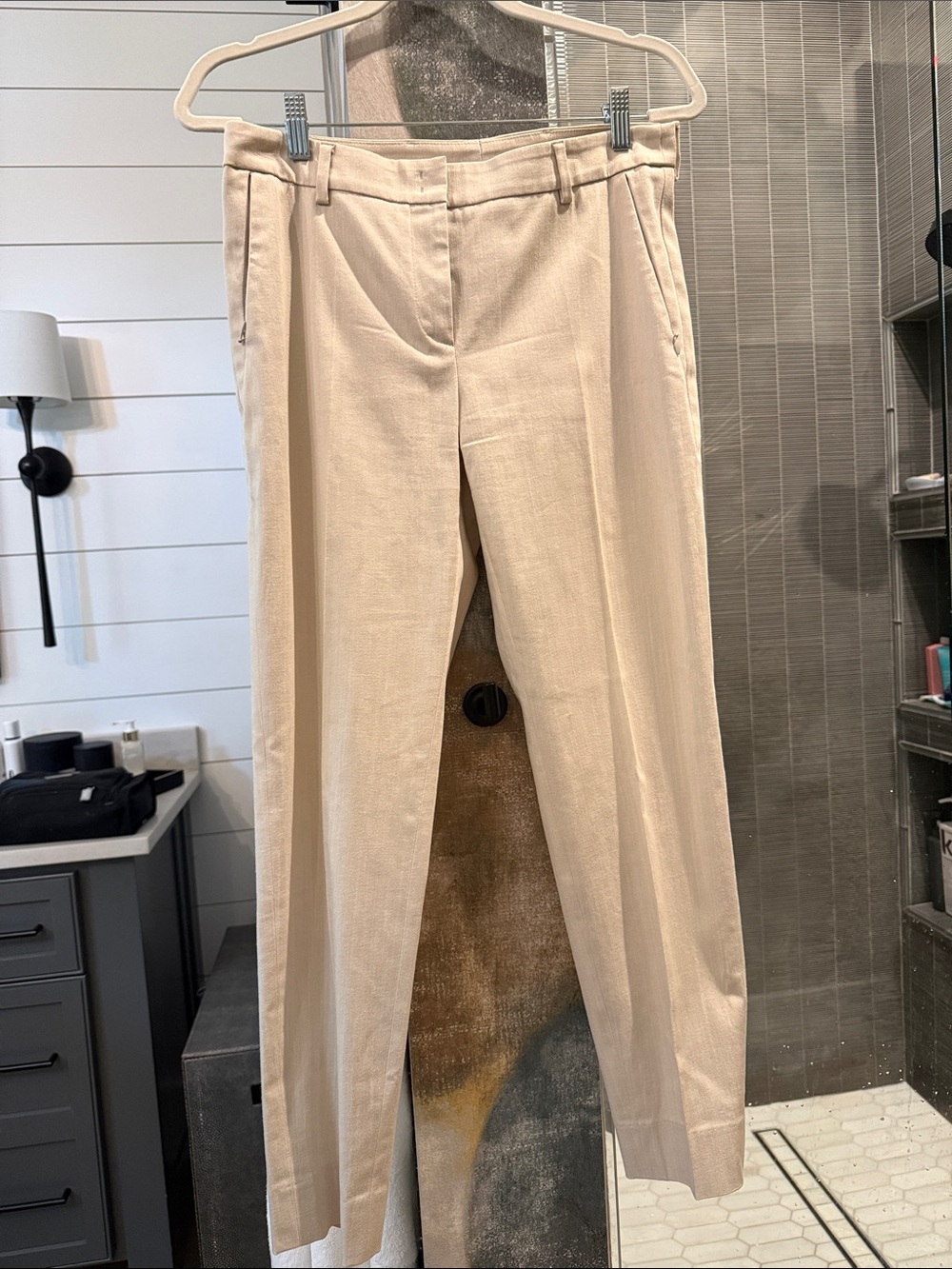 Akris Lightweight Cream Trousers with side zip pockets